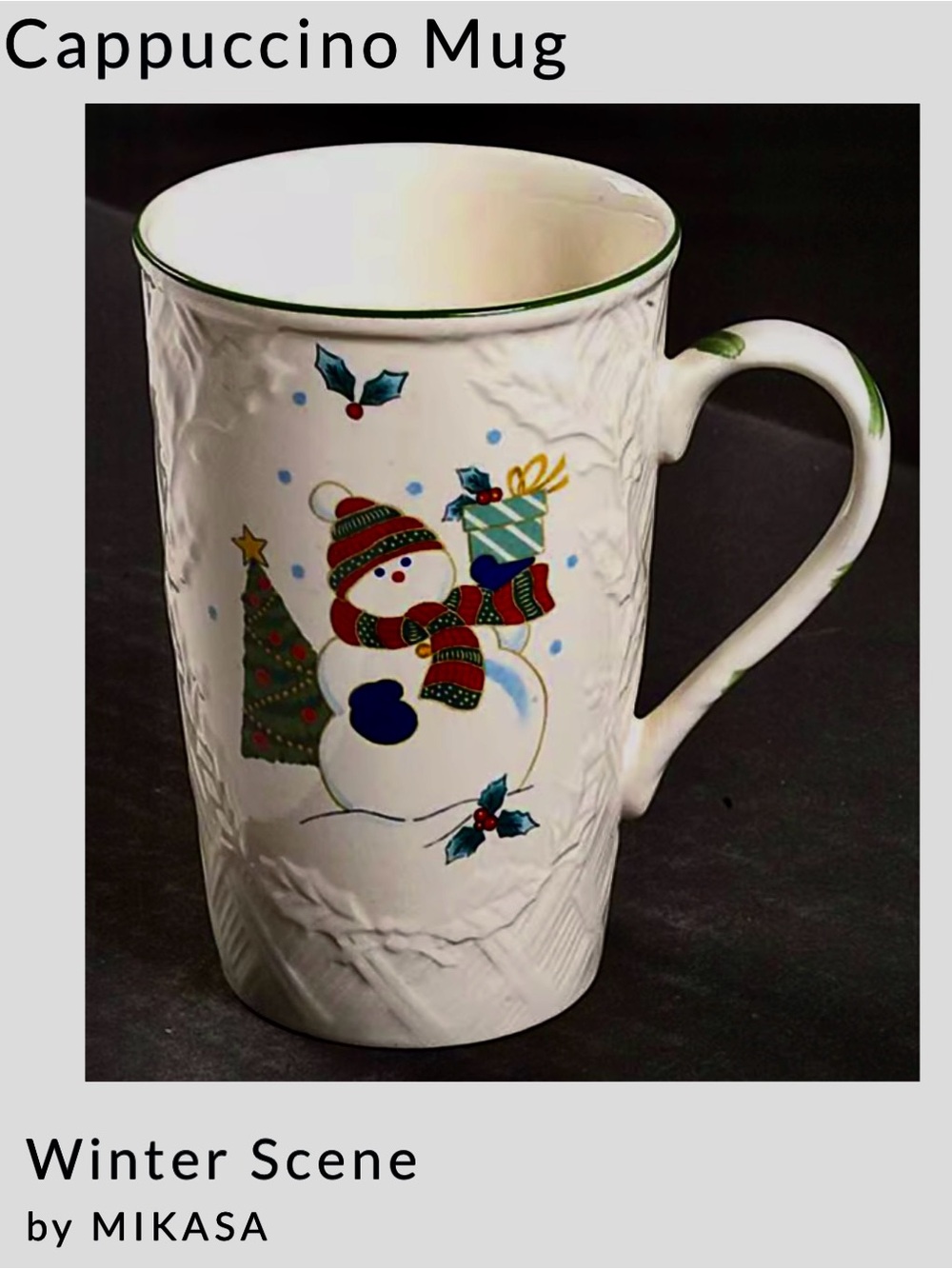 Mikasa “Winter Scene” (4) Cappuccino Mug & Desert/Salad plates. 8 pieces
